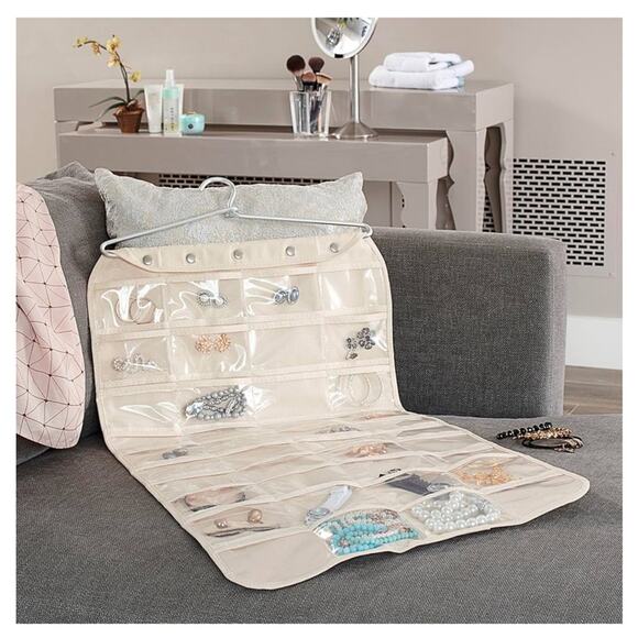 Household Essentials Hanging Jewelry Organizer, Natural Canvas - Picture 1 of 6